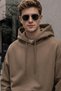 Men's Winter 3-Strand Fleece Hooded Oversize Sweatshirt with Kangaroo Pocket - Brown - 7