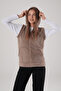Milky Brown Hooded Zippered Plush Vest - 3