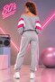 Women's 80S Retro Fragmented Color Boat Neck Sweat - Sweatpants Set - 2