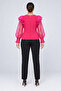 Plus Size Stylish Blouse with Detachable Bow Brooch Detail and Organza Flounce Sleeves. - 3