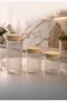 Set of 3 Striped Glass Jars with Wooden-Like Lids for Food and Spice Storage