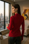 Women's Burgundy Finger Detailed Stretchy Long Sleeve Bodysuit - 4