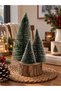 Set of 4 Decorative Christmas Pine Trees on Log Base, 4-Piece Mini Pine Forest with Snow Effect on Log Base