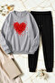Unisex Tiny Hearts Printed Crew Neck Sweatshirt - 2-Piece Tracksuit Set