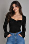 Heart Neckline, Gathered Front and Side, Slit, Spanish Sleeve Body Blouse