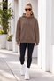 Women's Winter 3-Strand Fleece Hooded Oversize Sweatshirt with Cut-Out Pockets - Brown