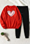 Unisex Cream Heart Printed Crew Neck Sweatshirt - 2-Piece Tracksuit Set