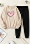 Unisex Cream Heart Printed Crew Neck Sweatshirt - 2-Piece Tracksuit Set