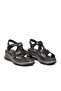 Black Genuine Leather Adjustable Strap Thick Sole Women's Sandals Z598 - 2