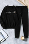 Unisex Heart Ribbon Printed Crew Neck Sweatshirt - 2-Piece Tracksuit Set