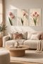 Natural Wood Framed 3-Piece Pink Tulip Wall Decor Decorative Modern Painting Set for Living Room Living Bedroom Kitchen