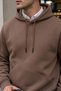 Men's Winter 3-Strand Fleece Hooded Oversize Sweatshirt with Cut-Out Pockets - Brown - 4