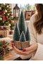 Set of 4 Decorative Christmas Pine Trees on Log Base, 4-Piece Mini Pine Forest with Snow Effect on Log Base - 4