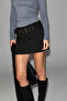 Aether Women's Black Belt Detailed Woven Mini Black Skirt