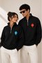 Fire and Water Printed Half-Zipper Stand Collar Sweatshirt Lover Couple Combination Set of 2 - 2