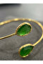 Green Stone Detailed Gold Color Open End Women's Bracelet - 2