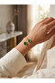 Green Stone Detailed Gold Color Open End Women's Bracelet