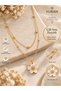 Women's Gold Double Row Chain Ecru Enamel Flower Necklace