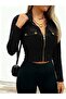 Women's Long Sleeve Collared Jacket with Ornamental Pocket Detail and Zipper Closure, Short Imported Crepe Jacket - 2