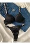 Women's lace stone underwire support padded push-up bra set lingerie set triple set - 4