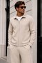 Men's Beige Crep Jacket & Baggy Pants Bottom Top 2-Piece Set Ls-16108 - 3