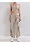 Women's high waist elastic front cross detailed sandy pants - 3