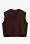 Bitter Brown V-Neck Ribbed Edge Sleeveless Sweater
