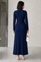 Women's Navy Blue Stylish Line Detailed Long Sleeve Crew Neck Knitwear Dress (Size S/M) - 2