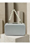 Silver Gray Lame Zigzag Laser Patterned Pearl Detailed Chain Strap Women's Evening Dress Bag Wedding Engagement Graduation - 5
