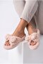 Women's Fluffy Plush Slippers with Bow, Gold Sequins, Open Toe, Soft Sole, Dowry House Slippers - 5