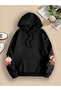 Floral Sleeve Printed Oversize Hooded Women's Unisex Sweatshirt - 2