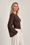 Women's Brown Waist Fit Spanish Sleeve Premium Fabric Blouse - 6