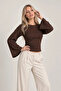 Women's Brown Waist Fit Spanish Sleeve Premium Fabric Blouse