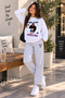 Girl's Manifest Crescent Printed White Sweatshirt - Gray Sweatpants 2-Piece Set - 3