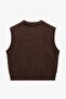 Brown V-Neck Ribbed Trim Sleeveless Sweater - 2