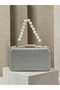 Anthracite Gray Platinum Zigzag Laser Patterned Chain Strap Women's Evening Dress Bag Wedding Engagement Graduation - 3