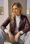Women's Double-Breasted Collar Faux Leather Coat - Burgundy - 3