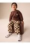 Boy's Checkerboard Patterned 100% Cotton Brown Suit - 4