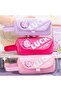 Girl's Multi-Compartment Cute Patterned Lucky Writing Anime Style Easy-To-Carry Pink Purple Fuchsia Large Capacity Pencil Case with Handle - 5