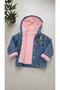 Girls' Minnie Themed Hooded Pink Denim Jacket with Inner Fleece - 2