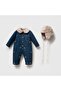 Unisex Baby Plush Collar Teddy Bear Embroidered Denim Jumpsuit and Hat 2-Piece Set 9-24 Months