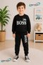 Winter Unisex Black Tracksuit, Black Sweat Top and Bottom Set