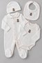 Premium Teddy Bear Embroidered 4 Piece 100% Cotton Romper Set