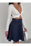 Suede Belted Flared Mini Skirt - 5