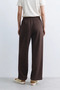 Women's Buttoned Elastic Waist Loose Trousers - Bitter Brown - 3