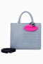Big Boxy Henkeltasche, Crocodile Patterned Tote Bag, Blue