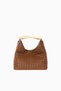 Boomerang Cognac Knitted Leather, Elegant and Luxurious Shoulder-Crossbody Bag, Paris Style - Brown - 3