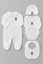 Premium Teddy Bear Embroidered 4 Piece 100% Cotton Romper Set - 2