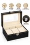 Watch Box 3 Compartment Pu Leather with Transparent Lid Men's Watch Storage and Organization Box Black