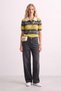 Women's Polo Collar Striped Short Sleeve Knit Sweater - Olive Green - 3